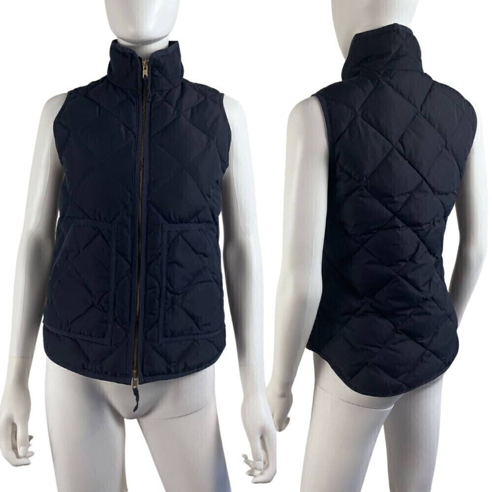 J. Crew Size XXS Full Zip Blue Quilted Down Feathers Puffer Jacket Vest Outdoor